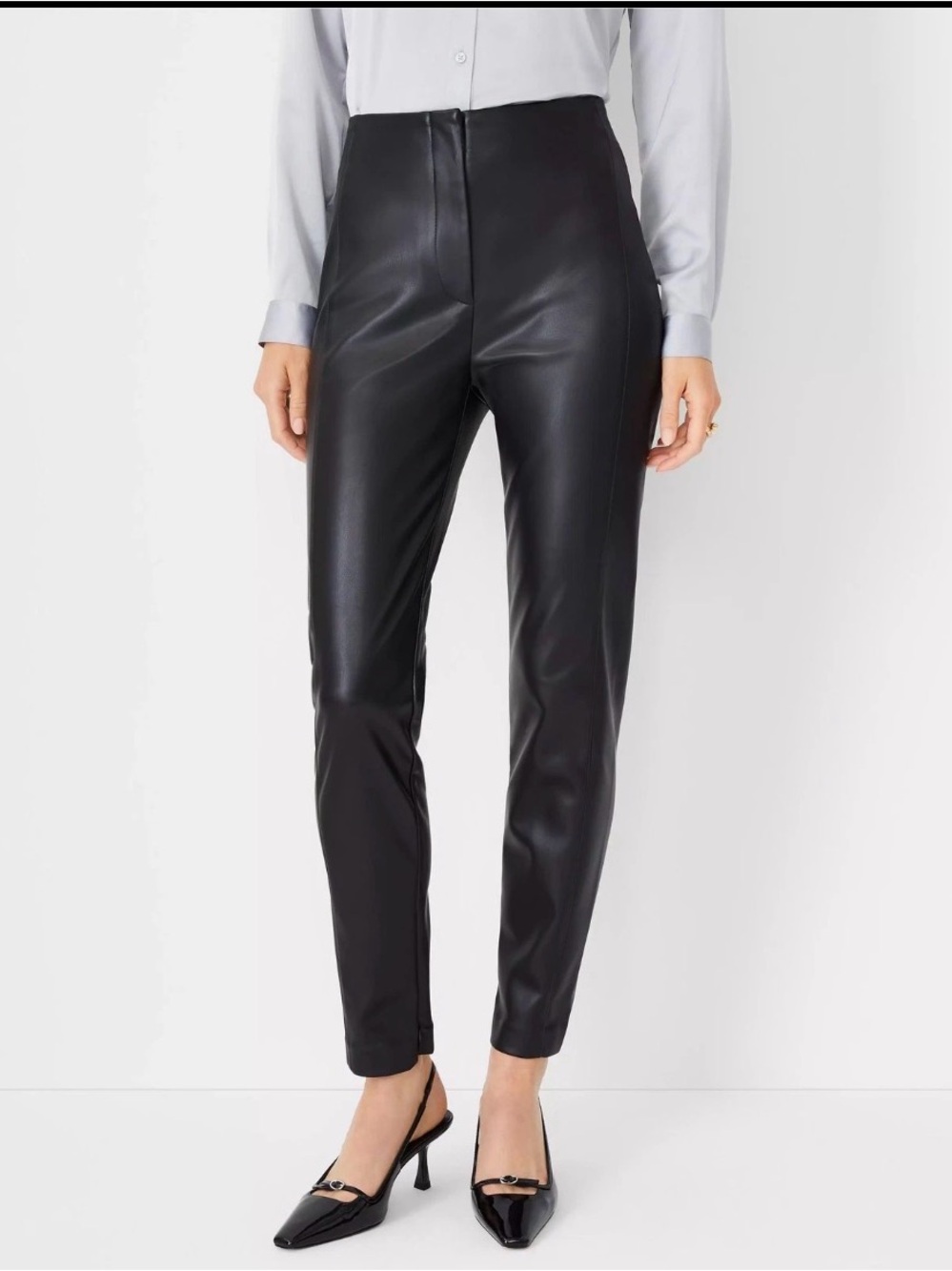 Ann Taylor Black Audrey Faux Leather Coated Slim Fit High Waisted Pants